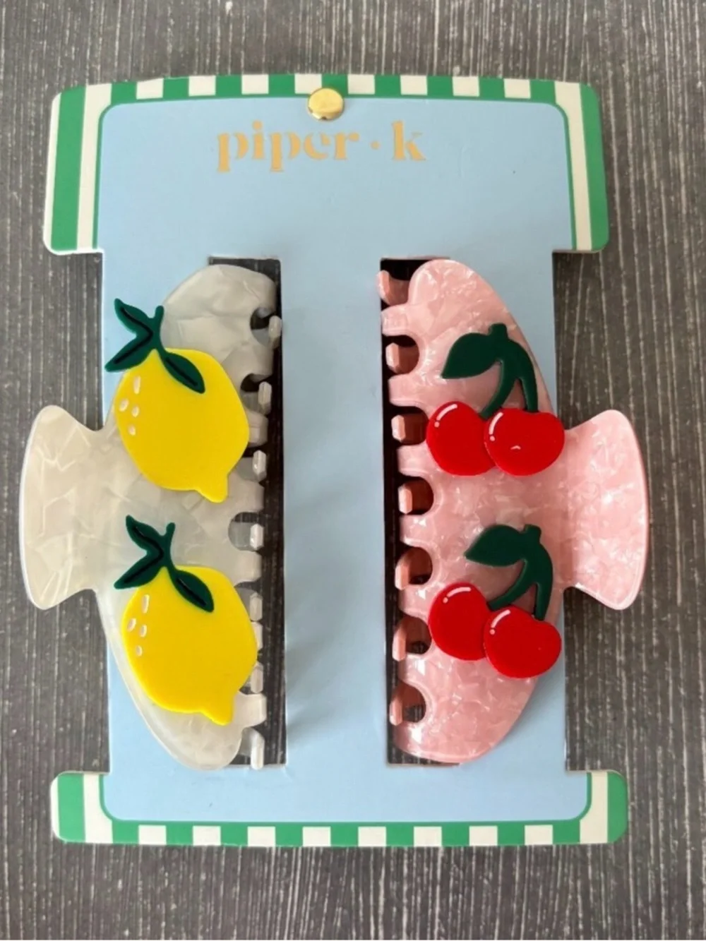 NWT - Piper K Lemon and Cherry Adorned Claw Hair Clips - Set of 2